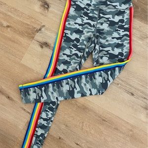 Spiritual Gangster Size Sm Camo with rainbow stripe down the side